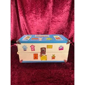 Vintage Toy Box - Metal Doll Suitcase with Dynamite Stickers - 1970s Storage
